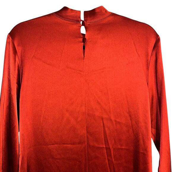 Nanushka Rust Red Satin Midi Dress Long Sleeve Mock Neck Minimalist Size M - Picture 5 of 12